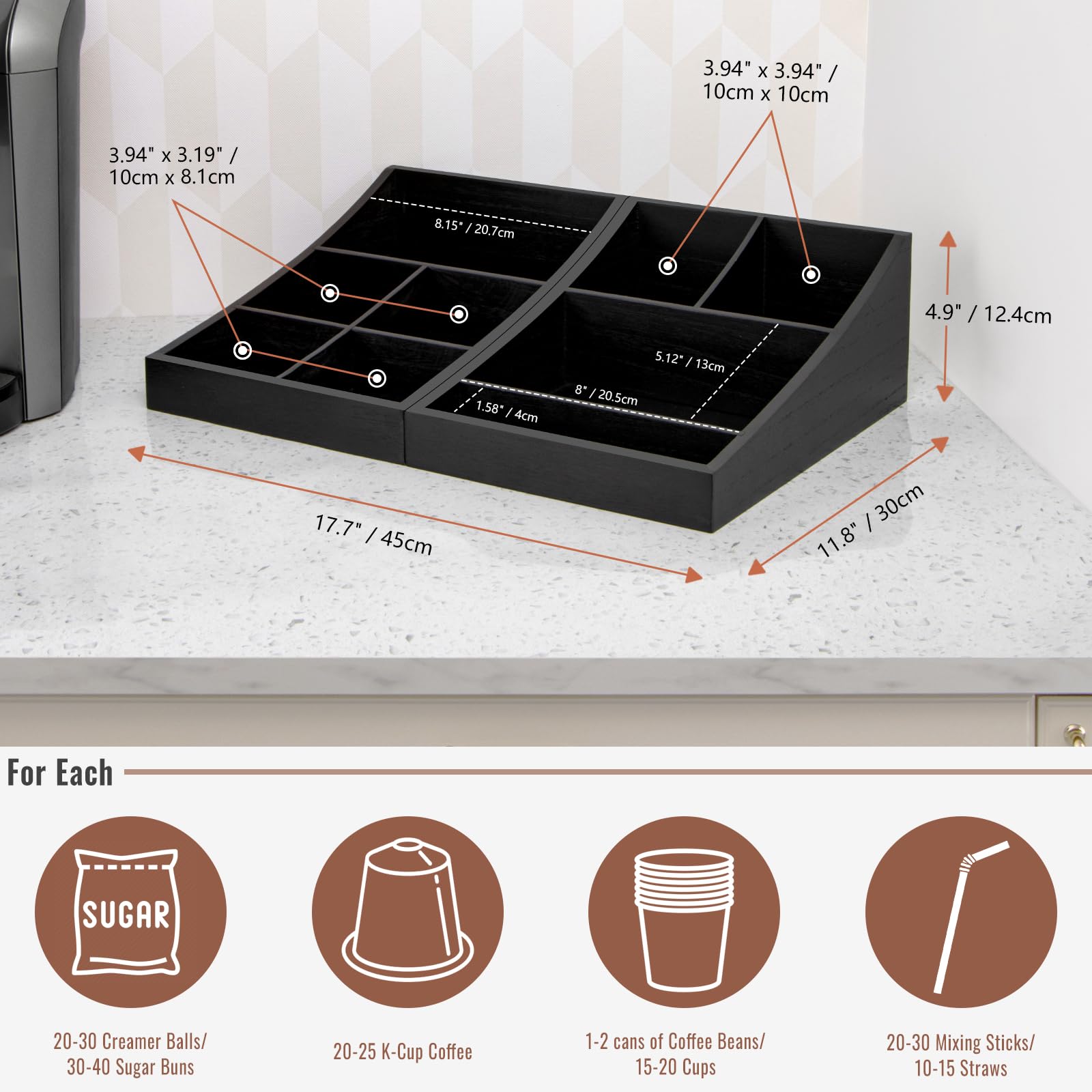 Anboxit Coffee Station Organizer For Countertop, Coffee Condiment Service Tray, Coffee Bar Supplies Organizer For Home, Office A